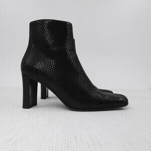 Paloma‎ Leather Ankle Boots Womens 7.5 M Black Snakeskin Print Glossy Versatile